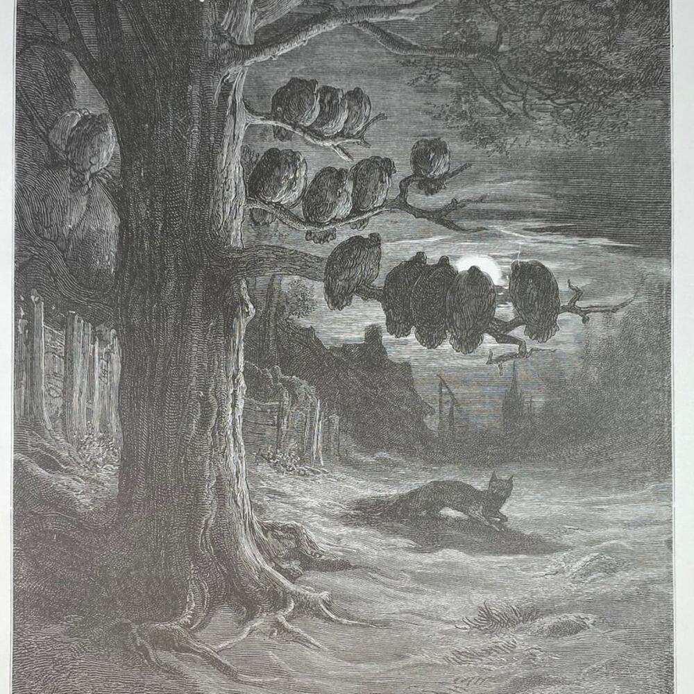 Dore, Fables, Fox and Hen Turkeys, English Fox, Print, Bookplate ~ 240706-WH 290